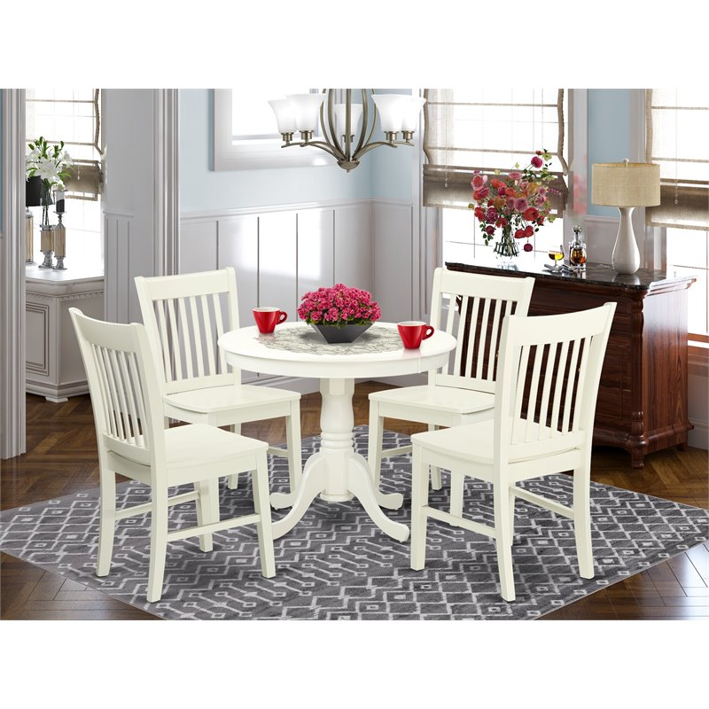 Pemberly Row Antique 5-piece Kitchen Table and Chair Set in Linen White