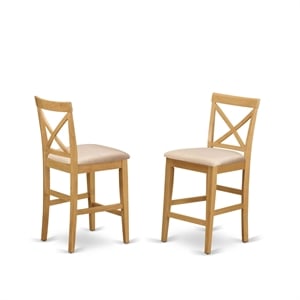 Pemberly Row 25'' Traditional Wood X-Back Counter Stool in Oak (Set of 2)