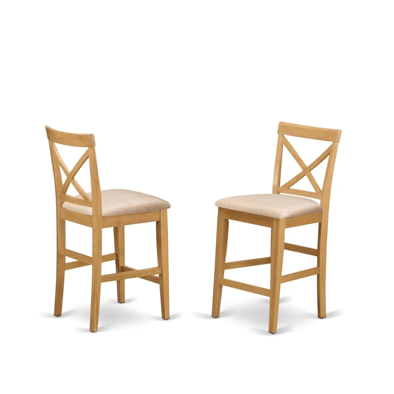 Pemberly Row 25'' Traditional Wood X-Back Counter Stool in Oak (Set of 2)