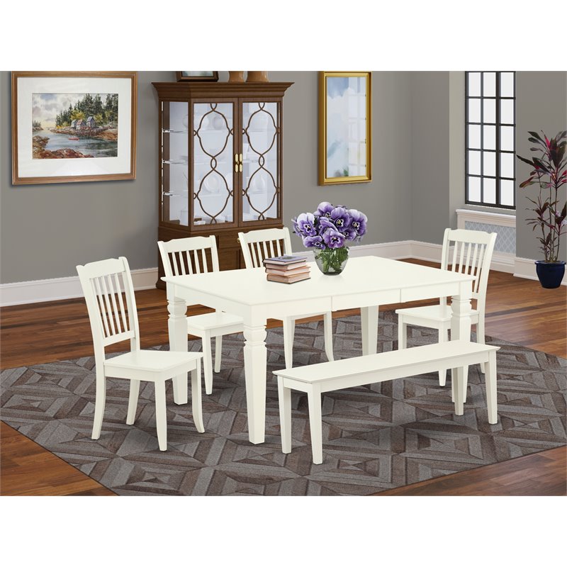 Pemberly Row 6-piece Wood Dining Set in Linen White