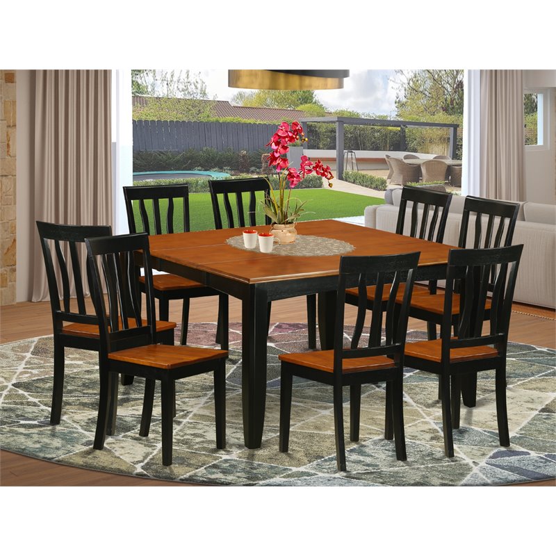 Pemberly Row 9-piece Wood Dining Table Set in Black/Cherry