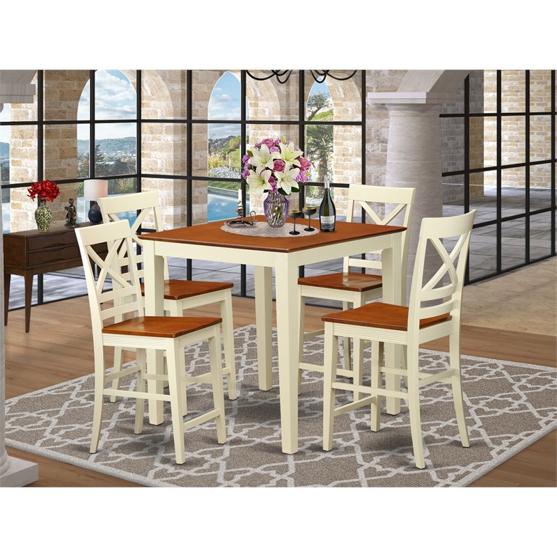 Pemberly Row 5-piece Wood Counter Height Dining Set in Cherry