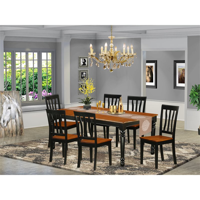 Pemberly Row 7-piece Wood Dining Table Set in Black/Cherry