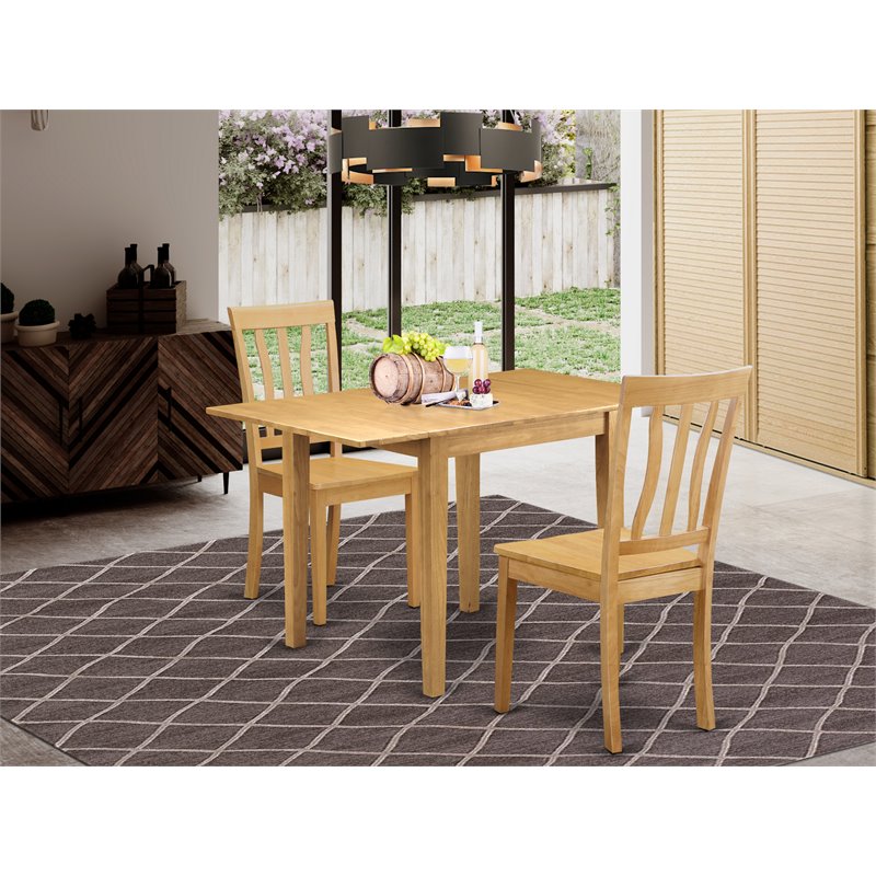 Pemberly Row 3-piece Dining Set with Wood Seat in Oak