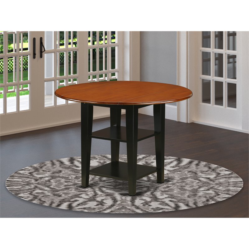 Pemberly Row Wood Dining Table with 2 Shelves in Black/Cherry