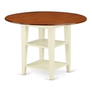 Pemberly Row Wood Dining Table with 2 Shelves in Cream/Cherry
