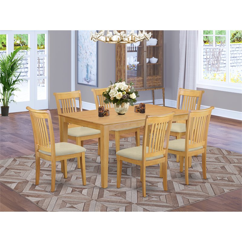 Pemberly Row 7-piece Wood Dining Set with Cushion Chairs in Oak