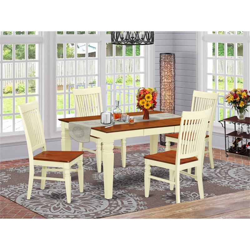 Pemberly Row 5-piece Wood Dining Set in Buttermilk/Cherry