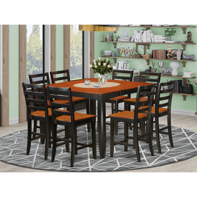 Pemberly Row 9-piece Wood Dining Set in Black & Cherry