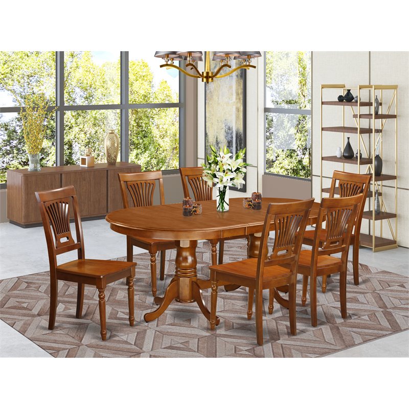 Pemberly Row 7-piece Wood Dining Table Set in Saddle Brown
