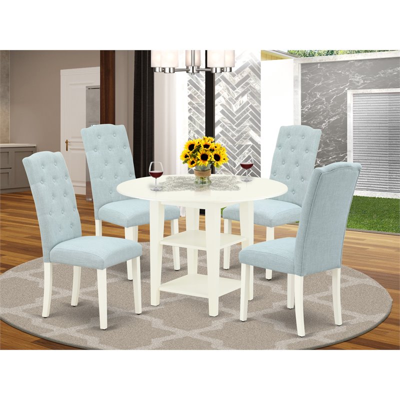Pemberly Row 5-piece Wood Dining Set in Linen White/Baby Blue