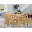 Pemberly Row 7-piece Wood Dining Set with Linen Chairs in Oak