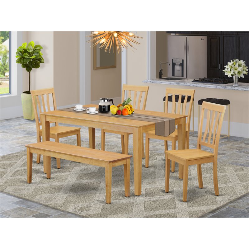 Pemberly Row 6-piece Traditional Wood Dining Room Set in Oak