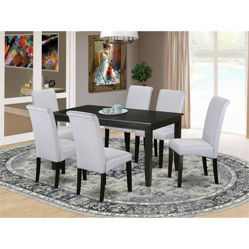 Pemberly Row 7-piece Wood Dining Set in Black/Grayish Blue
