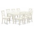 Pemberly Row 9-piece Dining Set with Leather Chairs in Linen White