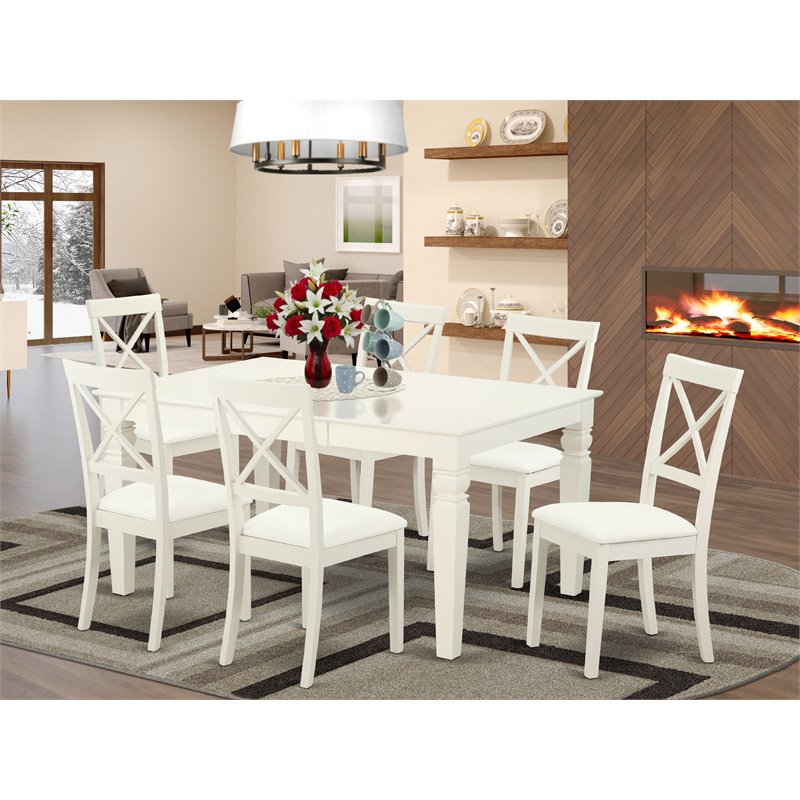 Pemberly Row 7-piece Wood Dining Set with Leather Chairs in White