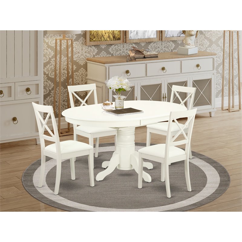 Pemberly Row 5-piece Dining Set with Faux Leather Chairs in White
