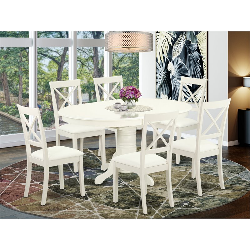 Pemberly Row 7-piece Wood Dining Set with Leather Chairs in White