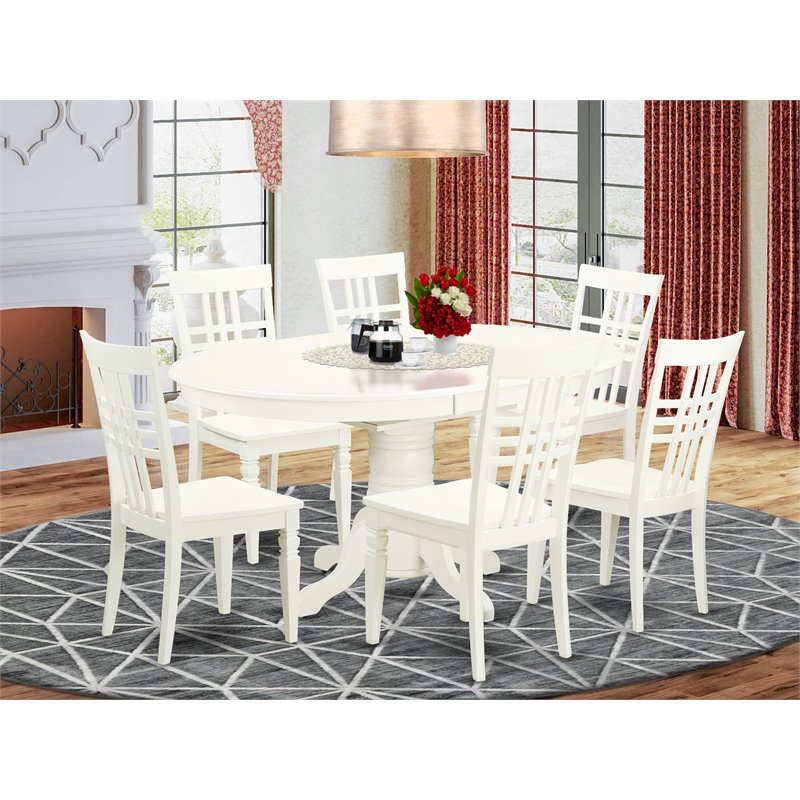 Pemberly Row 7-piece Wood Dining Table and Chair Set in Linen White