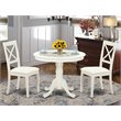 Pemberly Row Antique 3 Piece Wood Faux Leather Dining Set in Linen White