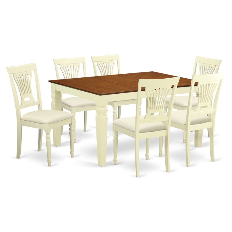 Pemberly Row 7-piece Dining Set with Fabric Seat in Cherry