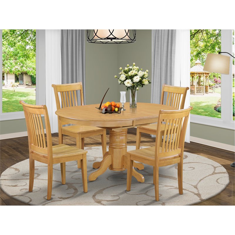 Pemberly Row 5-piece Dining Set with Wood Seat in Oak