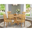 Pemberly Row 5-piece Dining Set with Wood Seat in Oak