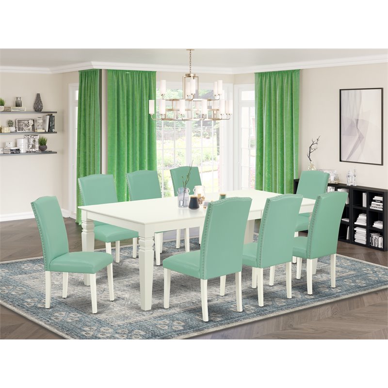 Pemberly Row 9-piece Wood Dining Set in Linen White/Pond