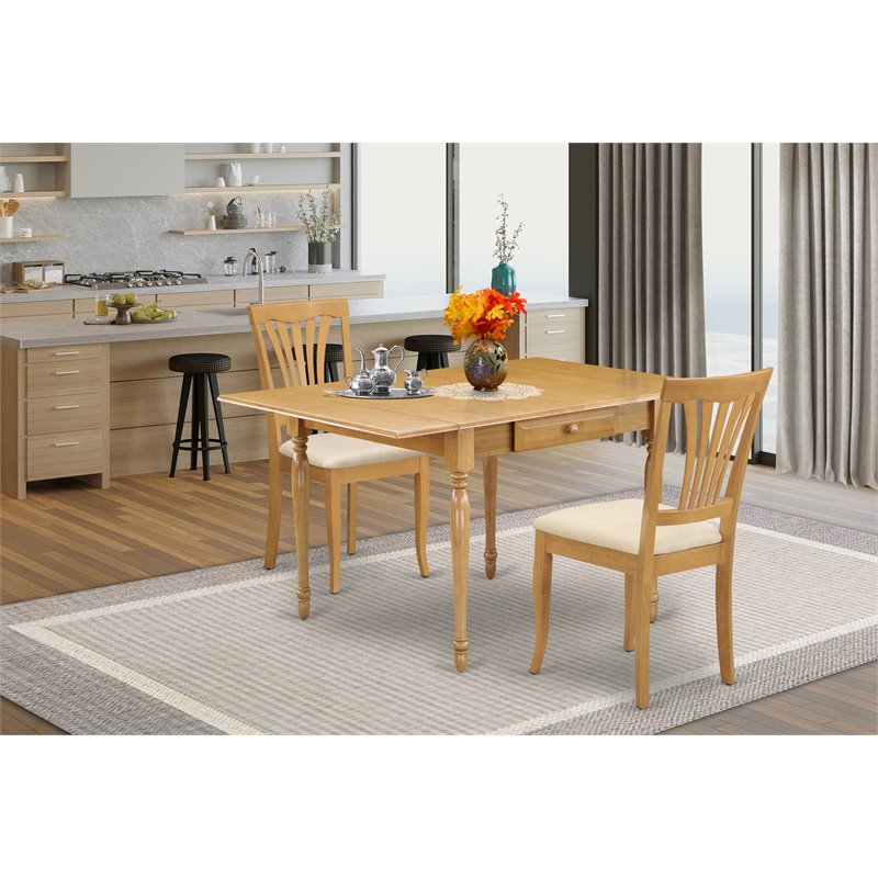 Pemberly Row 3-piece Wood Dining Set with Slat Back in Oak