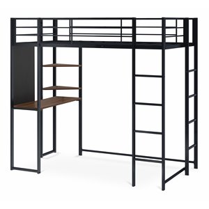 Pemberly Row 42&quot Traditional Metal Twin Loft Bed in Powder Coating Black