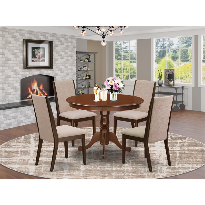Pemberly Row 5-piece Wood Dining Set w/ Round Table in Mahogany