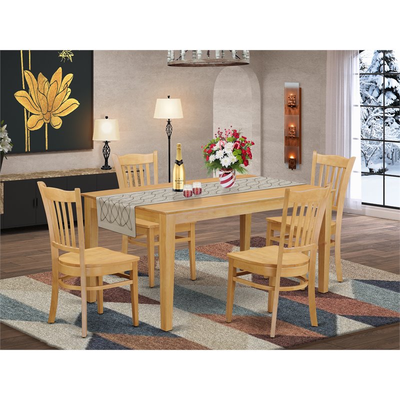 Pemberly Row 5-piece Dining Set with Wood Seat Chairs in Oak