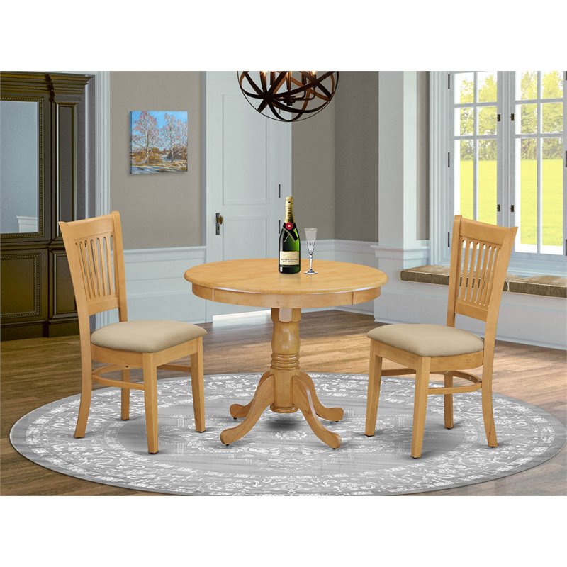 Pemberly Row Antique 3-piece Traditional Wood Dining Table Set in Oak