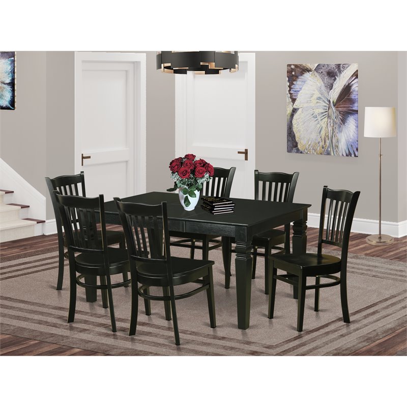Pemberly Row 7-piece Wood Dining Room Table Set in Black