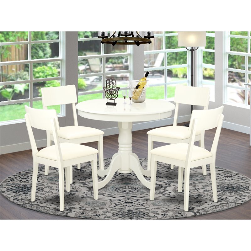 Pemberly Row Antique 5-piece Traditional Wood Dining Set in Linen White