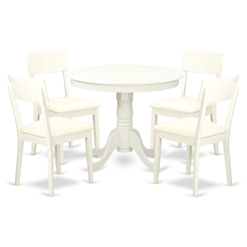 Pemberly Row Antique 5-piece Traditional Wood Dining Set in Linen White