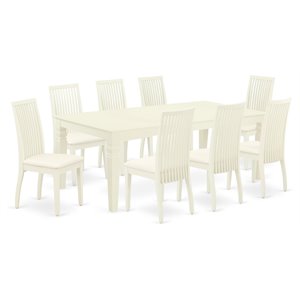 Pemberly Row 9-piece Dining Set with Fabric Seat in Linen White
