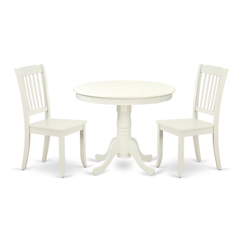 Pemberly Row Antique 3-piece Dining Set w/ Slatted Chairs in Linen White