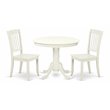 Pemberly Row Antique 3-piece Dining Set w/ Slatted Chairs in Linen White