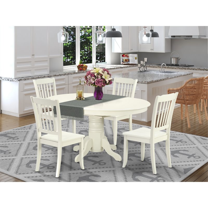 Pemberly Row 5-piece Dining Set w/ Vertical Slatted Chairs in White