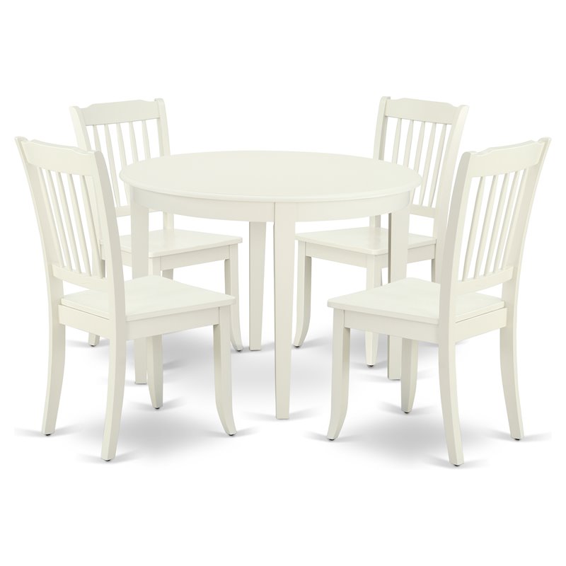 Pemberly Row 5-piece Dining Set with Slatted Back in Linen White