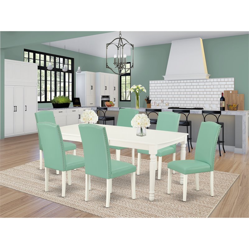 Pemberly Row 7-piece Wood Dining Set in Linen White/Pond