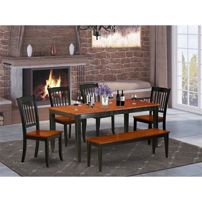 Pemberly Row 6-piece Dining Set with Wood Seat in Black/Cherry