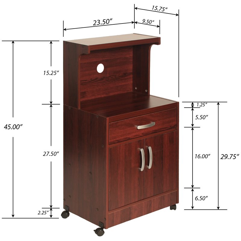 Pemberly Row Modern Kitchen Wooden Microwave Cart in Mahogany