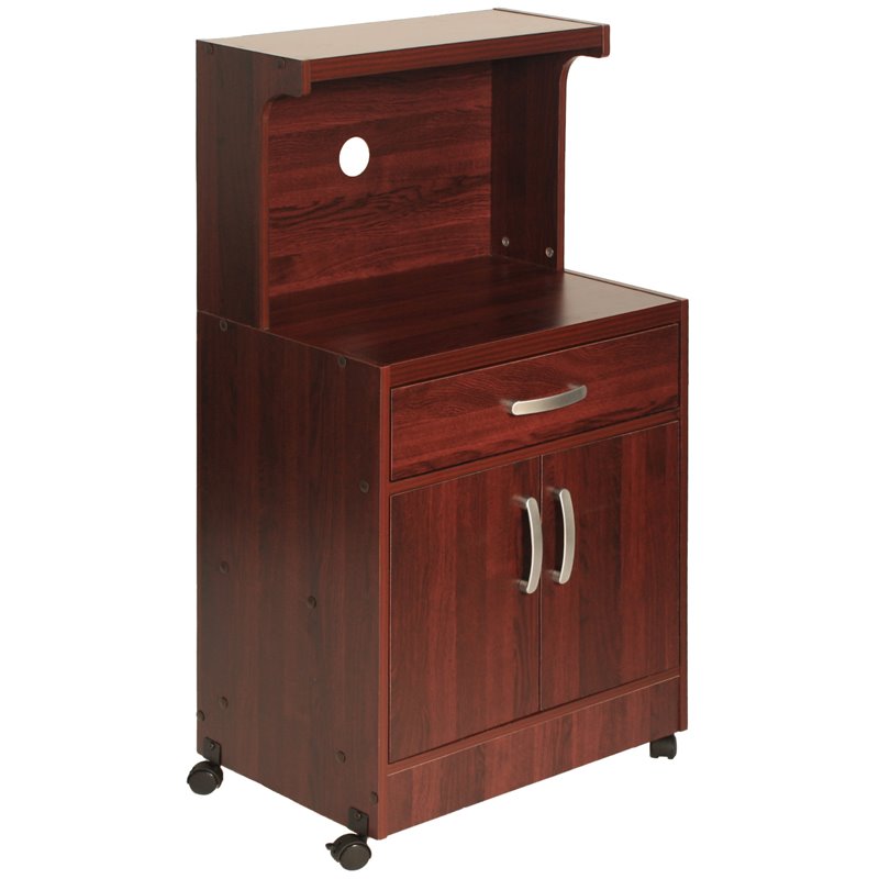 Pemberly Row Modern Kitchen Wooden Microwave Cart in Mahogany