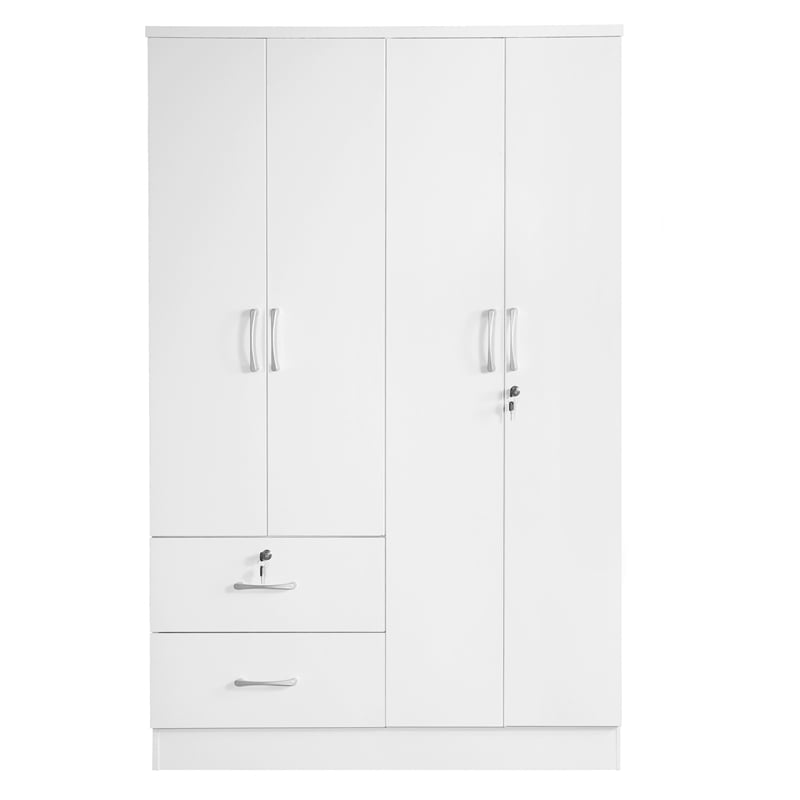 Pemberly Row Modern Modern Wood 4 Doors 2 Drawers Armoire in White