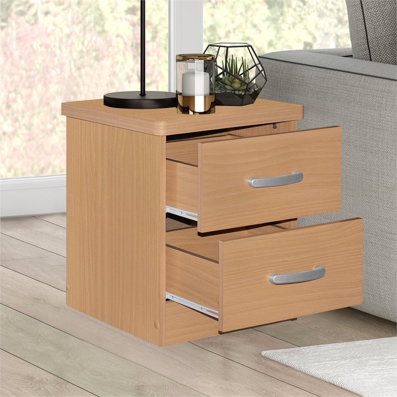 Pemberly Row Contemporary Faux Wood 2 Drawer Nightstand in Beech