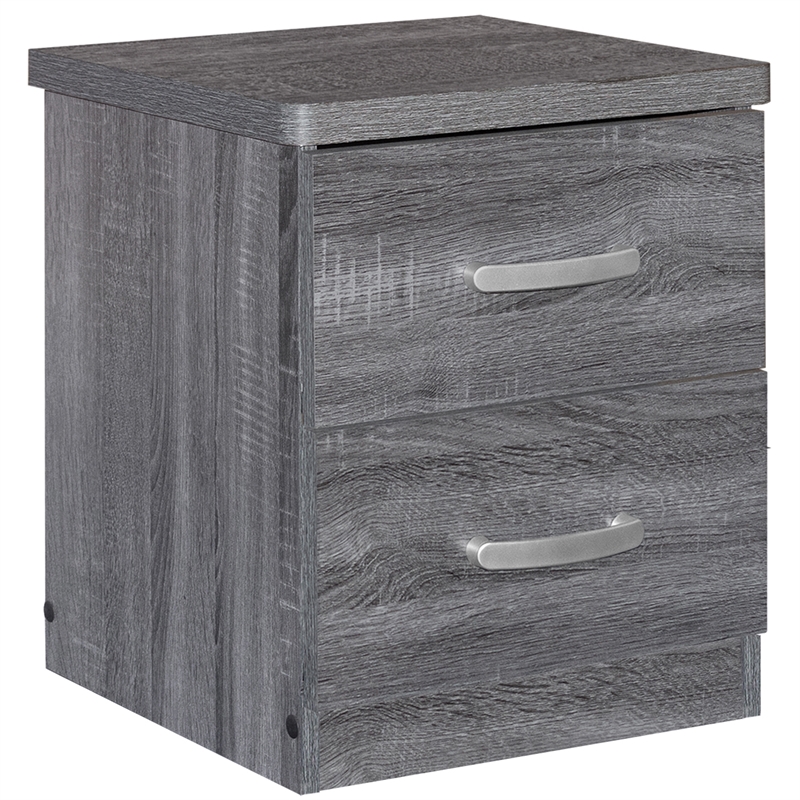 Pemberly Row Contemporary Faux Wood 2 Drawer Nightstand in Gray