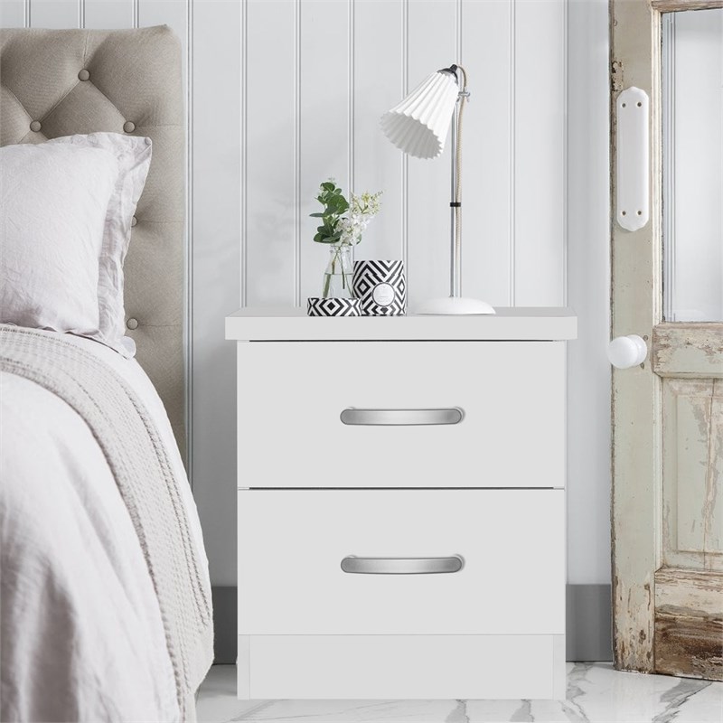 Pemberly Row Contemporary Faux Wood 2 Drawer Nightstand in White