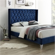 Pemberly Row Contemporary Velvet Upholstered Queen Platform Bed in Blue